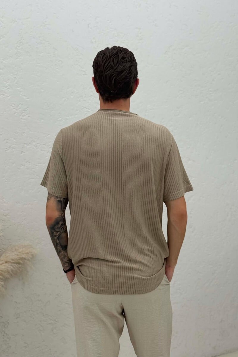 SIMPLE BUTTONED MEN T-SHIRT BEIGE/BEZHE - 2