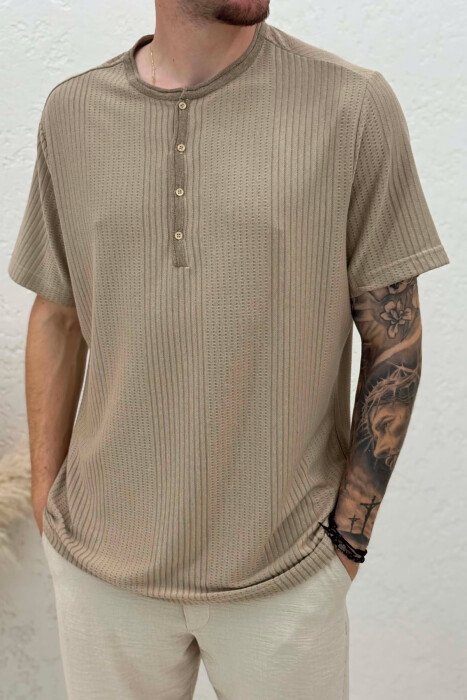 SIMPLE BUTTONED MEN T-SHIRT BEIGE/BEZHE - 4