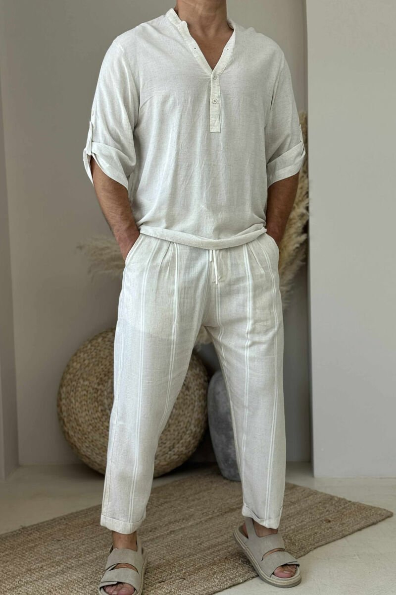 SIMPLE BUTTONED MEN T-SHIRT CREAM/KREM - 1