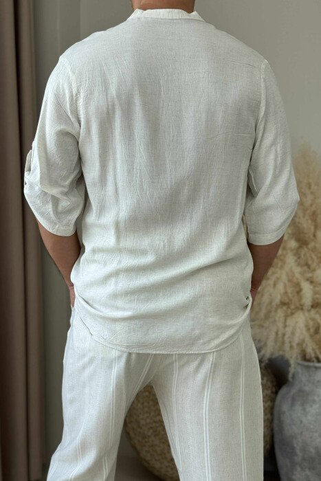 SIMPLE BUTTONED MEN T-SHIRT CREAM/KREM - 2