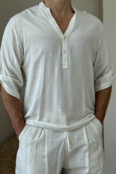 SIMPLE BUTTONED MEN T-SHIRT CREAM/KREM - 3