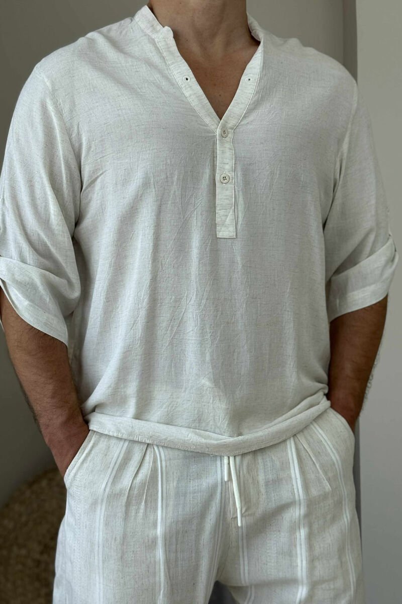 SIMPLE BUTTONED MEN T-SHIRT CREAM/KREM - 3