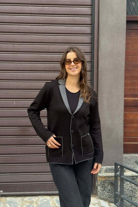 SIMPLE BUTTONED POCKETS DETAIL WOMEN CARDIGAN BLACK/ E ZEZE - 2