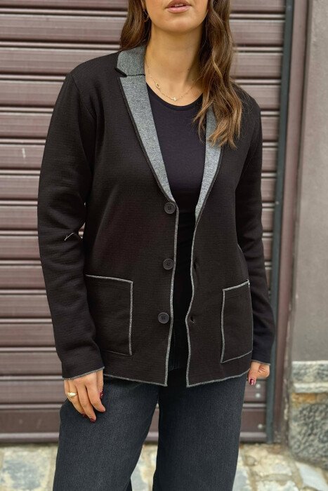 SIMPLE BUTTONED POCKETS DETAIL WOMEN CARDIGAN BLACK/ E ZEZE - 4