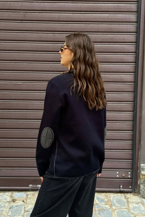 SIMPLE BUTTONED POCKETS DETAIL WOMEN CARDIGAN DARK BLUE/BEE - 3