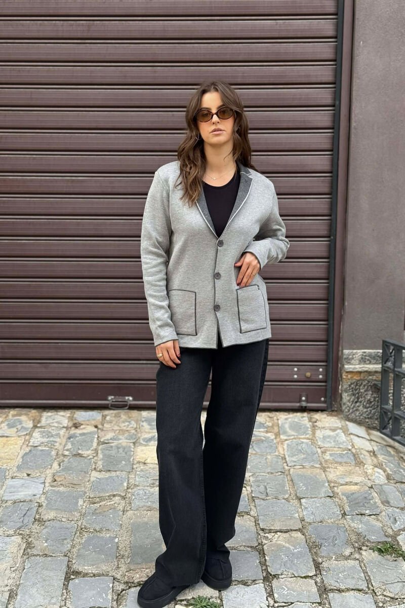 SIMPLE BUTTONED POCKETS DETAIL WOMEN CARDIGAN GREY/GRI - 1