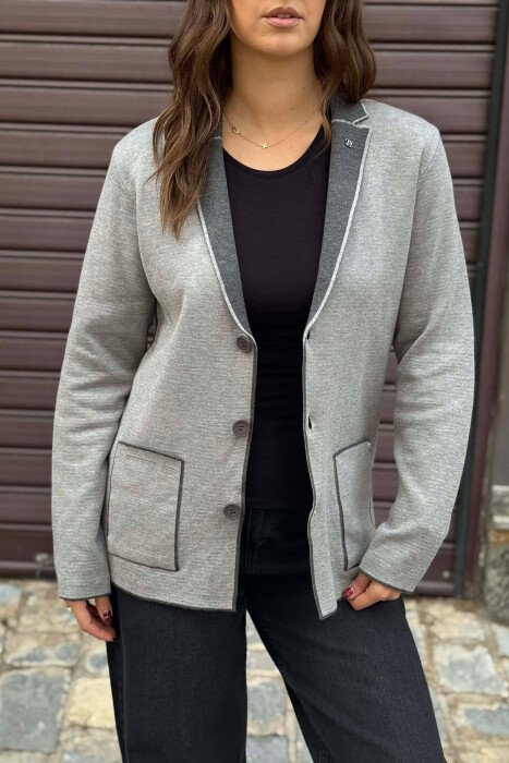 SIMPLE BUTTONED POCKETS DETAIL WOMEN CARDIGAN GREY/GRI - 4