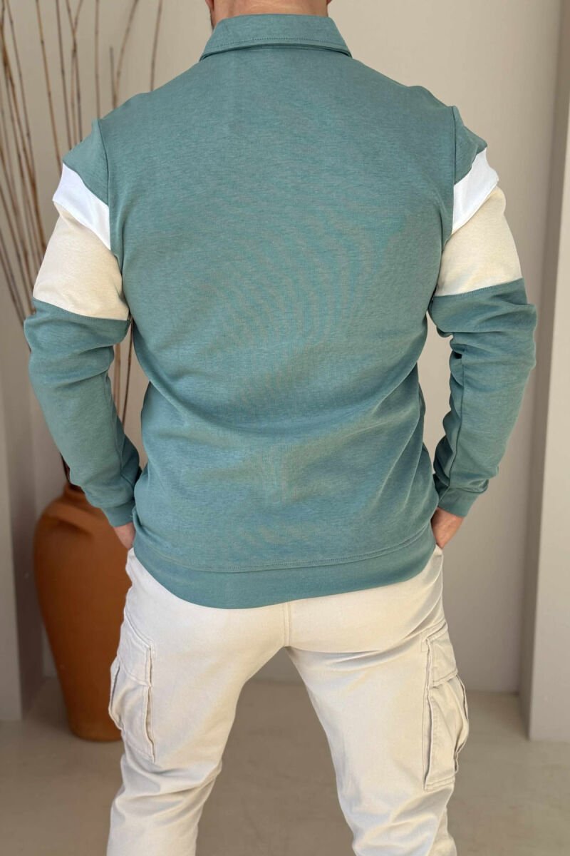 SIMPLE BUTTONED POLO NECK MEN SWEATSHIRT MINT/MENTE - 2