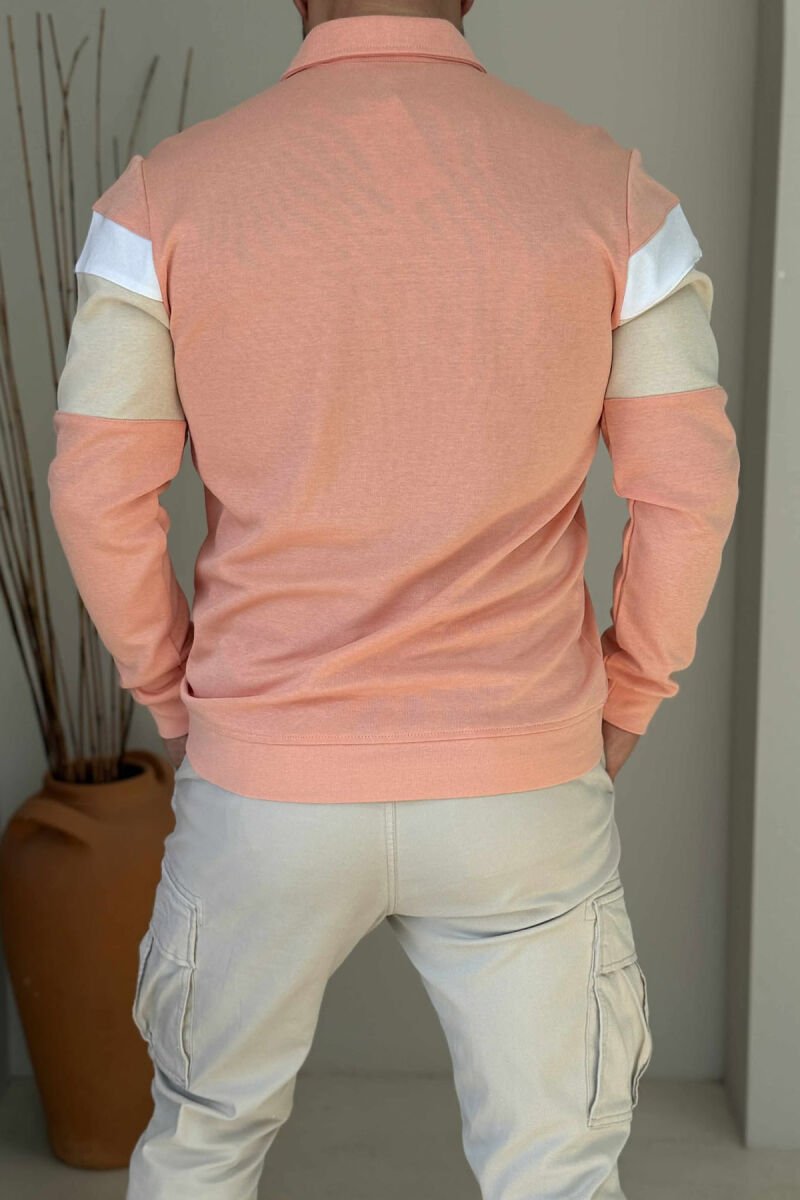 SIMPLE BUTTONED POLO NECK MEN SWEATSHIRT SALMON/SALMON - 2