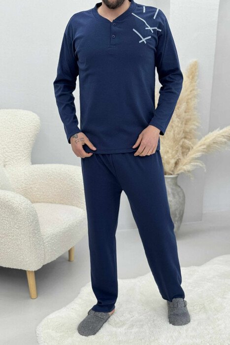 SIMPLE BUTTONED SWEATSHIRT+ SWEATPANTS MEN PYJAMAS BLUE/BLU - 1