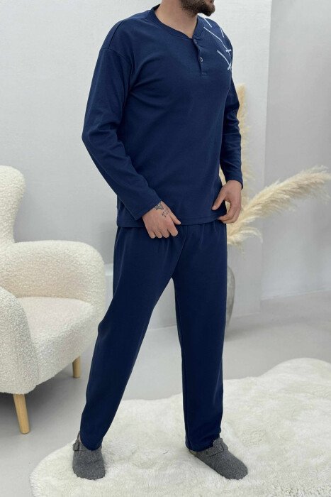SIMPLE BUTTONED SWEATSHIRT+ SWEATPANTS MEN PYJAMAS BLUE/BLU - 4