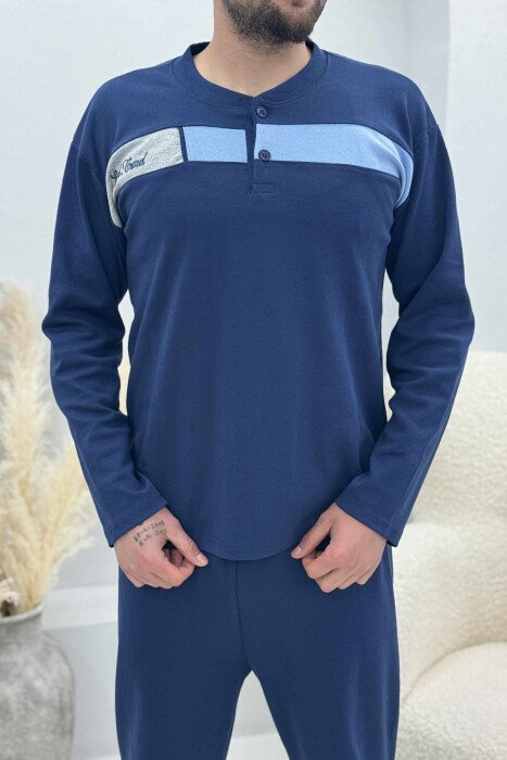 SIMPLE BUTTONED SWEATSHIRT+SWEATPANTS MEN PYJAMAS BLUE/BLU - 2