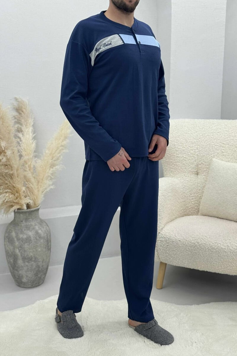 SIMPLE BUTTONED SWEATSHIRT+SWEATPANTS MEN PYJAMAS BLUE/BLU - 4