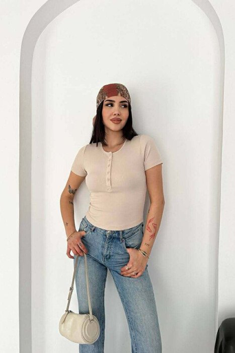 SIMPLE BUTTONS WOMAN T-SHIRT BEIGE/BEZHE 