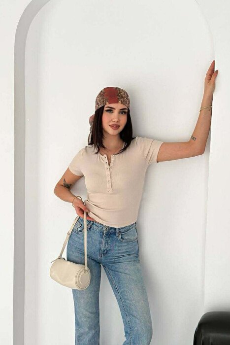 SIMPLE BUTTONS WOMAN T-SHIRT BEIGE/BEZHE - 2
