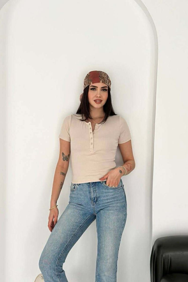 SIMPLE BUTTONS WOMAN T-SHIRT BEIGE/BEZHE - 3
