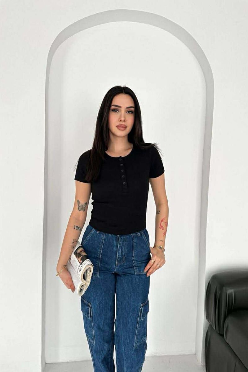 SIMPLE BUTTONS WOMAN T-SHIRT BLACK/ E ZEZE - 2