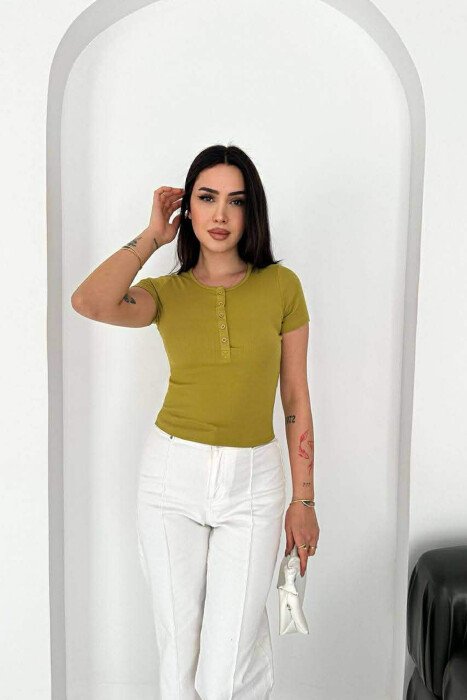 SIMPLE BUTTONS WOMAN T-SHIRT PISTACHIO - 2