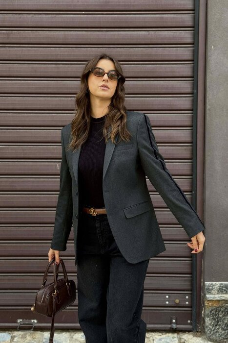 SIMPLE CLASSIC ONE COLOR WOMEN JACKET DARK GREY/GEE - 2