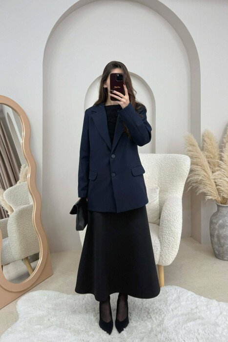 SIMPLE CLASSIC WOMEN JACKET DARK BLUE/BEE - KLAUDIO FASHION