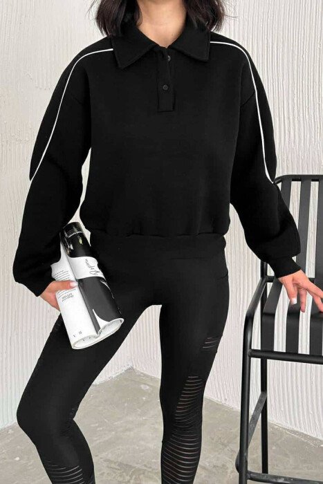 BLUZË ME JAKË POLO PËR FEMRA NË NGJYRËN E ZEZË - KLAUDIO FASHION