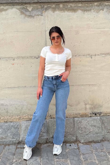 SIMPLE COLOR WOMEN JEANS DARK BLUE/BEE 