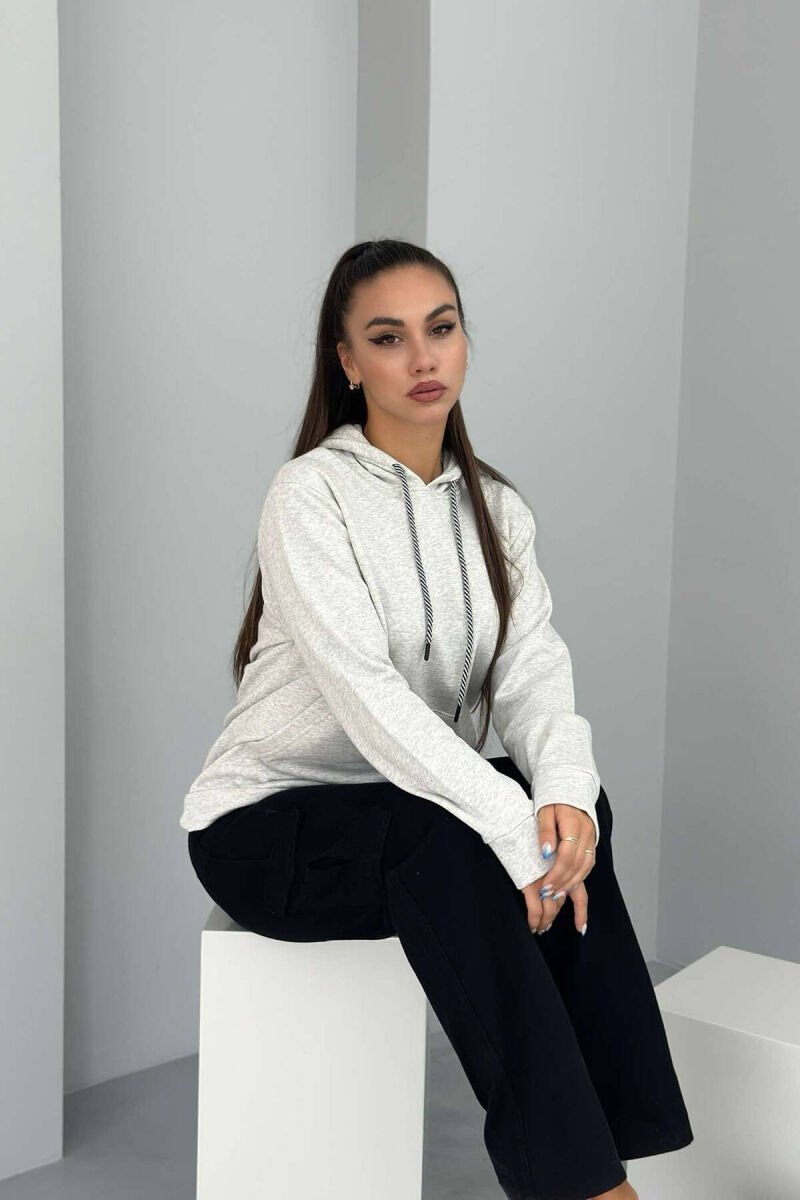 SIMPLE COTTON HOOD WOMAN HOODIE LIGHT GREY/GZ - 2