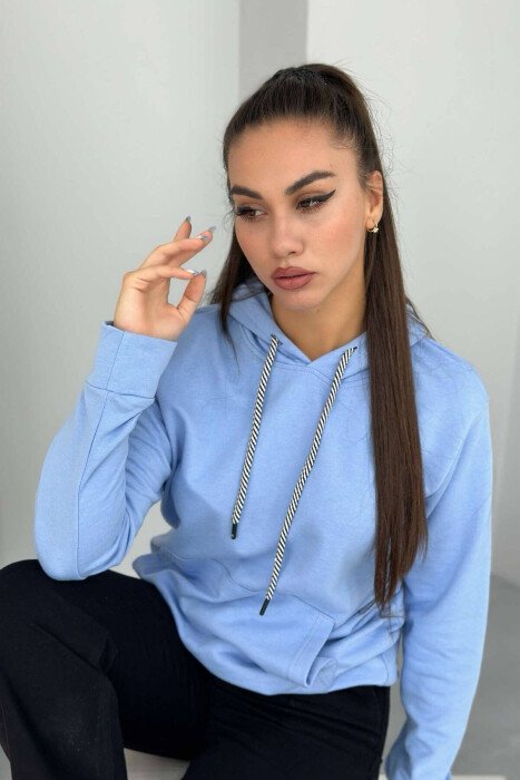 SIMPLE COTTON HOOD WOMAN HOODIE LIGHTBLUE/BZ - 3