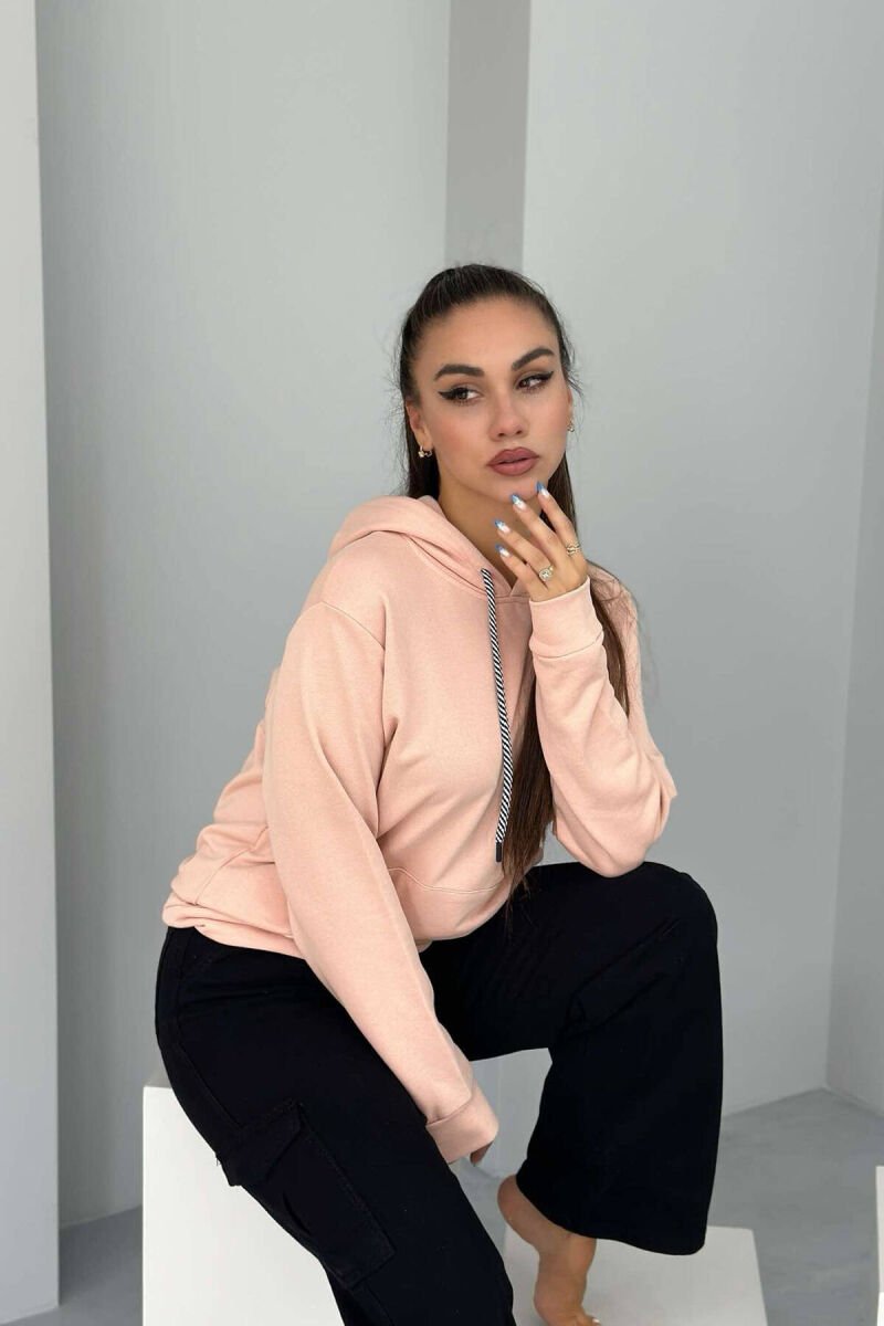 SIMPLE COTTON HOOD WOMAN HOODIE POWDER/PUDER - 4