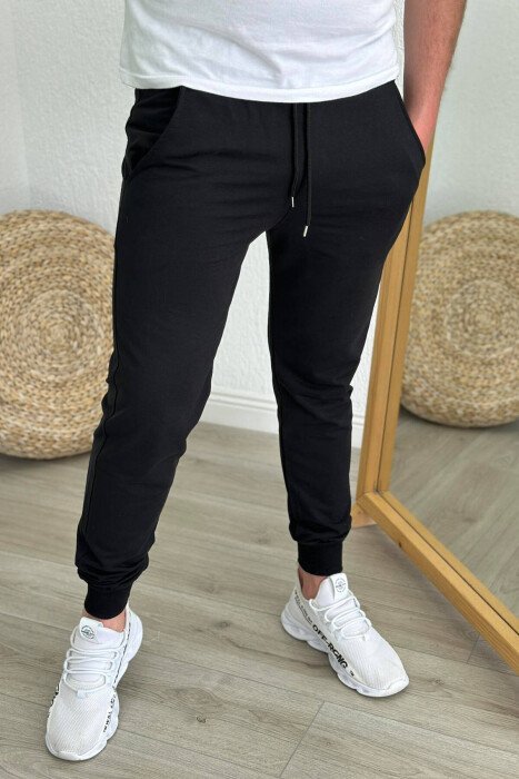 SIMPLE COTTON MEN SWEATPANTS BLACK/ E ZEZE - 1