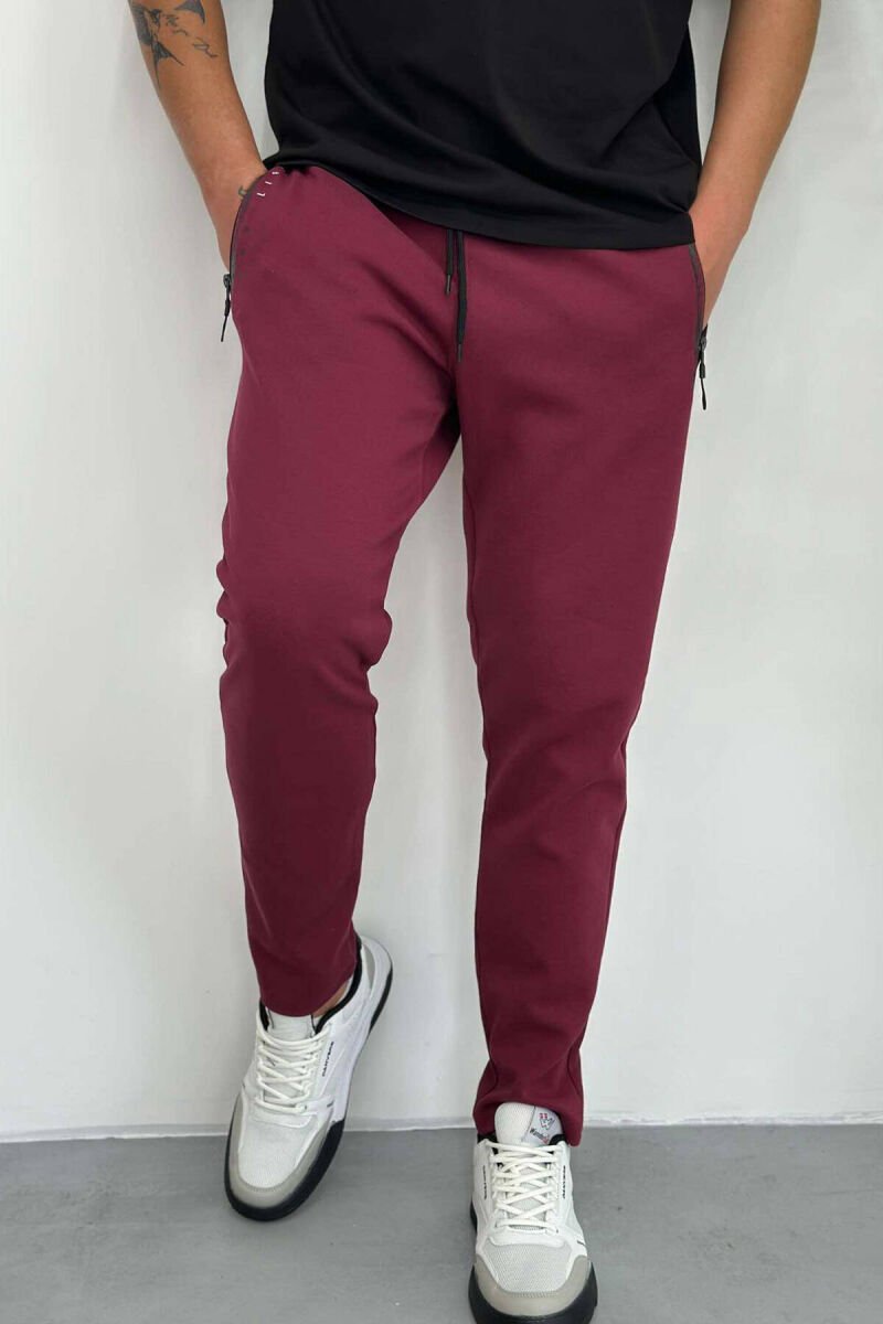SIMPLE COTTON MEN SWEATPANTS BURGUNDY/VISHNJE - 1