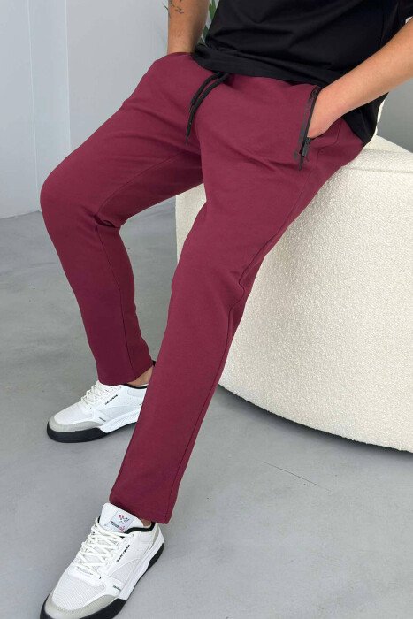 SIMPLE COTTON MEN SWEATPANTS BURGUNDY/VISHNJE - 2