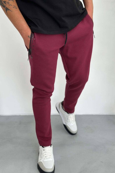 SIMPLE COTTON MEN SWEATPANTS BURGUNDY/VISHNJE - 4