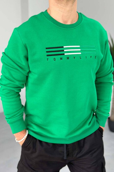 SIMPLE COTTON ONE COLOR MEN SWEATSHIRT GREEN/JESHILE - KLAUDIO FASHION