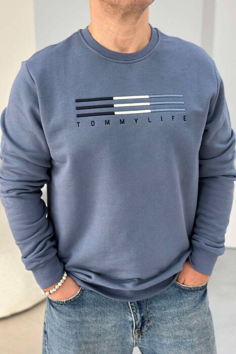 SIMPLE COTTON ONE COLOR MEN SWEATSHIRT GREY/GRI - KLAUDIO FASHION