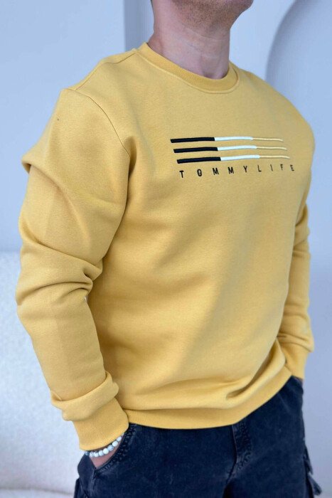 SIMPLE COTTON ONE COLOR MEN SWEATSHIRT MUSTARD/MUSTARDE - KLAUDIO FASHION