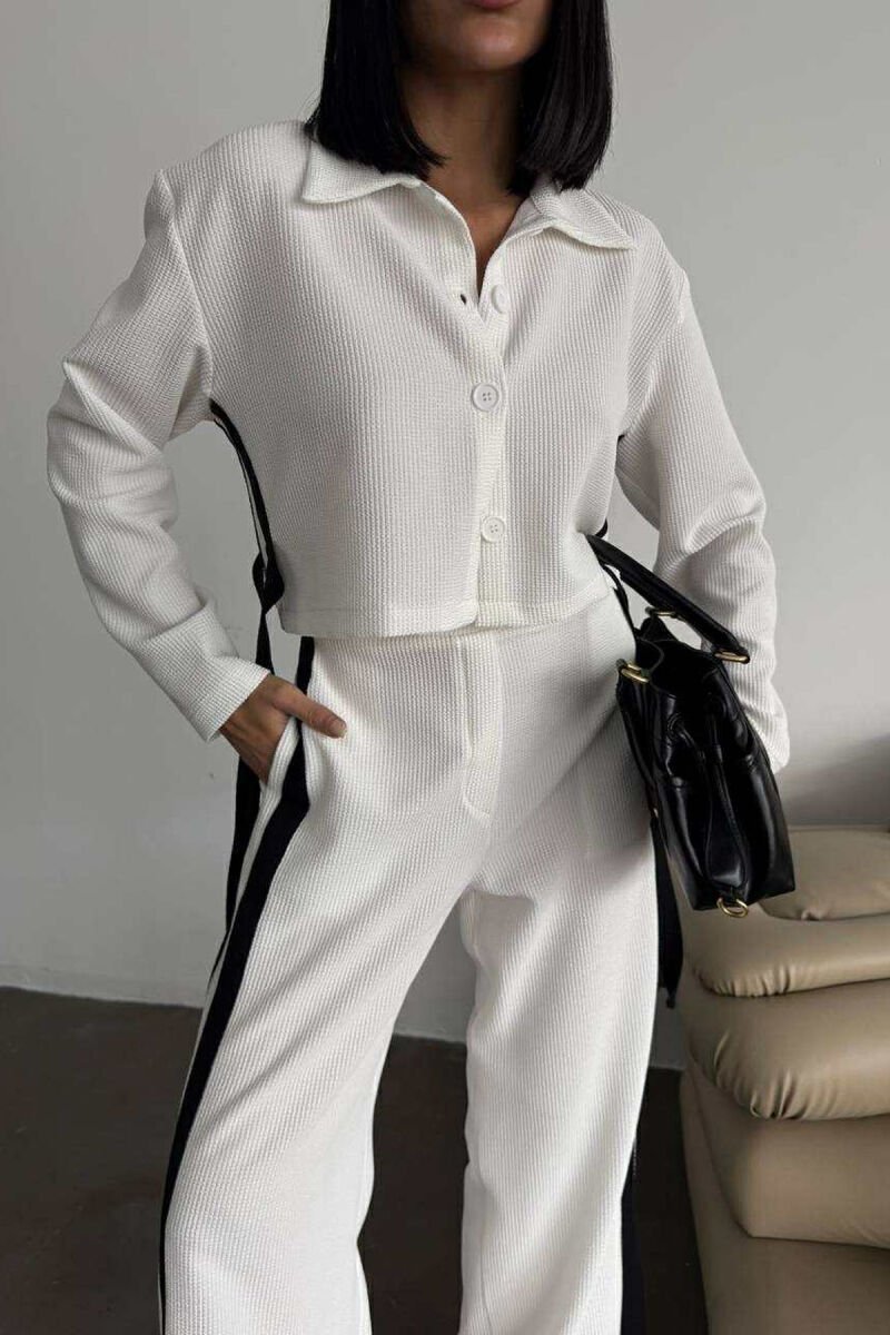 SIMPLE CROPPED SHIRT+TROUSERS WOMEN SET WHITE-E BARDHE - 2