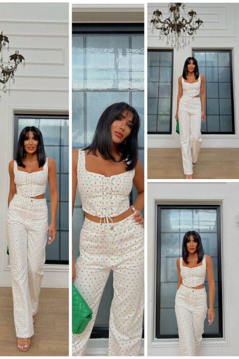 SIMPLE CROP+TREOSERS WOMAN SET WHITE-E BARDHE - KLAUDIO FASHION