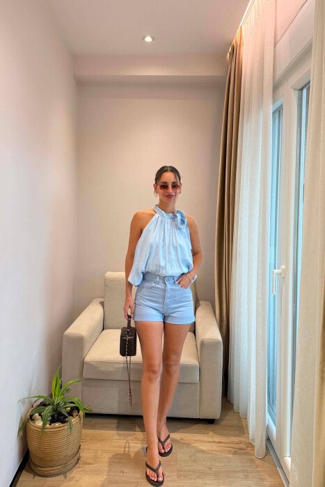 SIMPLE DENIM WOMAN SHORTS LIGHTBLUE/BZ - KLAUDIO FASHION