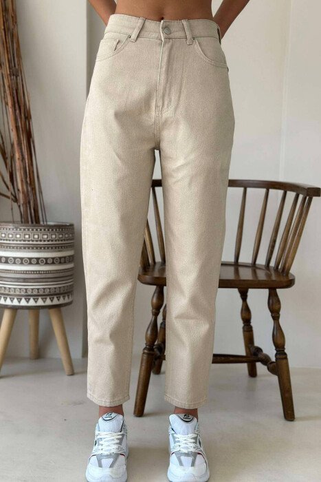 SIMPLE DENIM WOMEN JEANS BEIGE/BEZHE - KLAUDIO FASHION