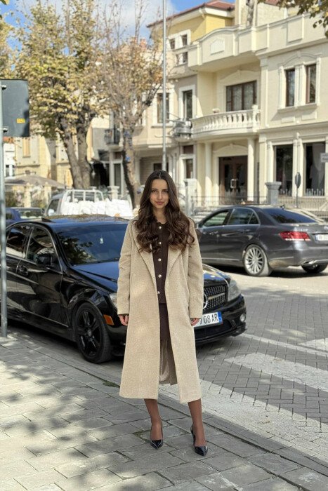 SIMPLE DESIGN LONG WOMEN COAT BEIGE/BEZHE - 1