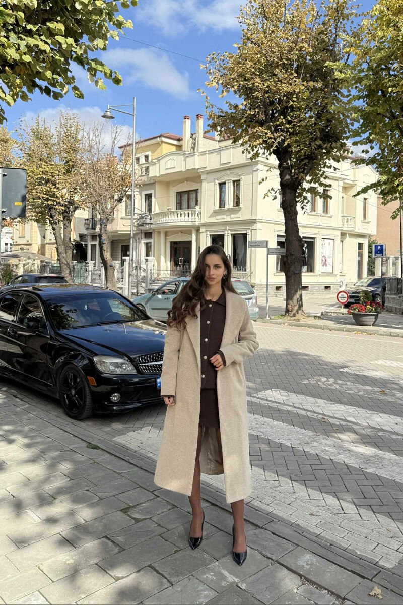 SIMPLE DESIGN LONG WOMEN COAT BEIGE/BEZHE - 3