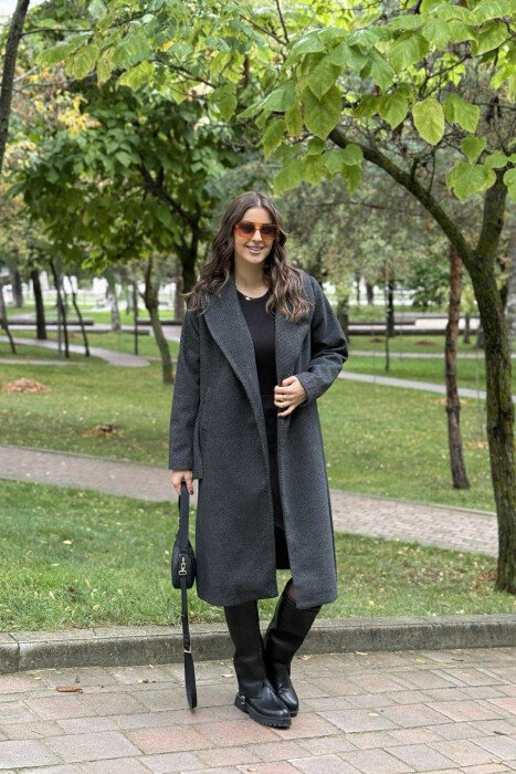 SIMPLE DESIGN LONG WOMEN COAT DARK GREY/GEE - 1