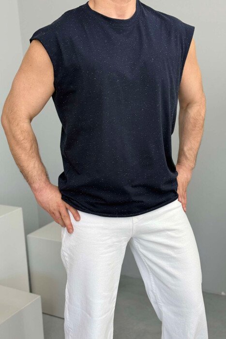 SIMPLE DESIGN MEN TANK TOP DARK BLUE/BEE - KLAUDIO FASHION