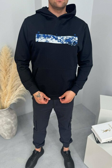 SIMPLE DESIGN ONE COLOR MEN HOODIE BLACK/ E ZEZE - 2