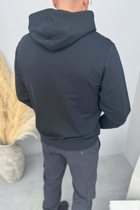 SIMPLE DESIGN ONE COLOR MEN HOODIE BLACK/ E ZEZE - 3