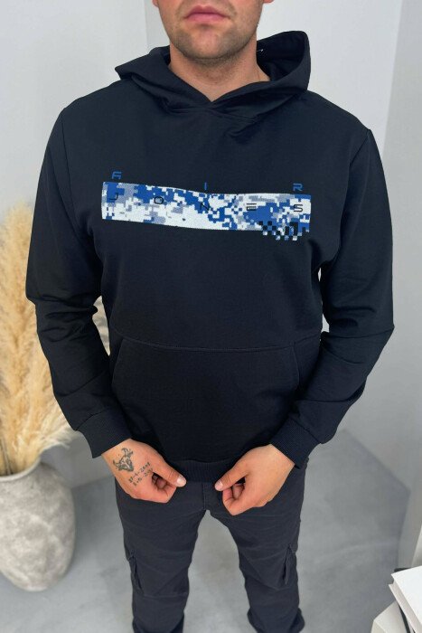 SIMPLE DESIGN ONE COLOR MEN HOODIE BLACK/ E ZEZE 