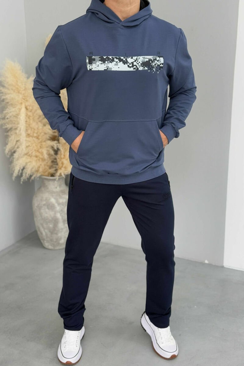 SIMPLE DESIGN ONE COLOR MEN HOODIE BLUE/BLU - 2