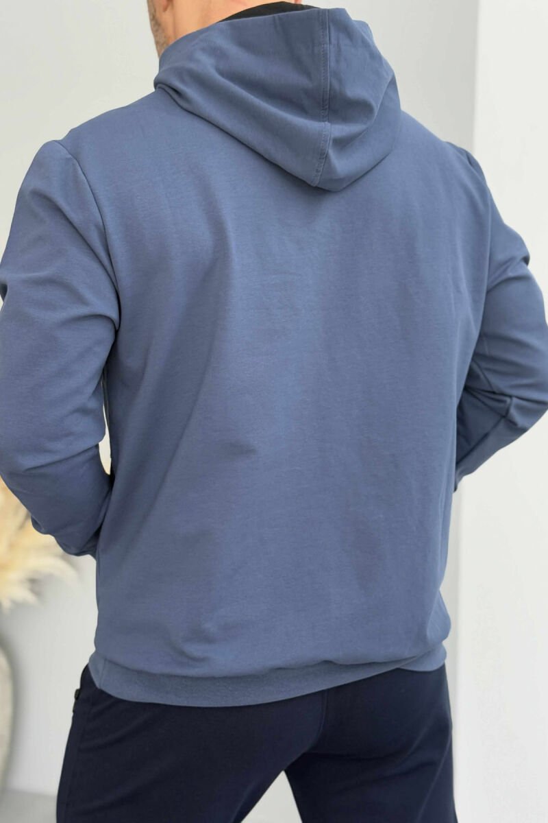 SIMPLE DESIGN ONE COLOR MEN HOODIE BLUE/BLU - 3