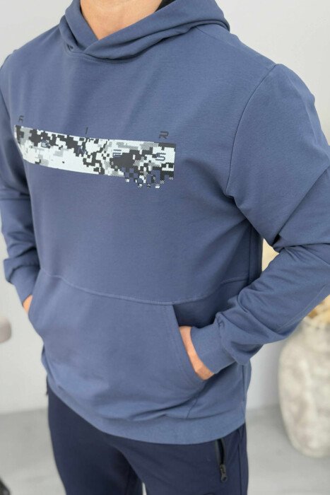 SIMPLE DESIGN ONE COLOR MEN HOODIE BLUE/BLU - 4